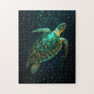 Green Sea Turtle on Dark Background Jigsaw Puzzle