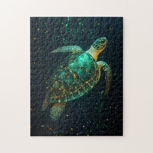 Green Sea Turtle on Dark Background Jigsaw Puzzle (Vertical)