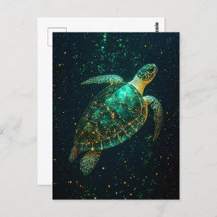 Green Sea Turtle on Dark Background Postcard