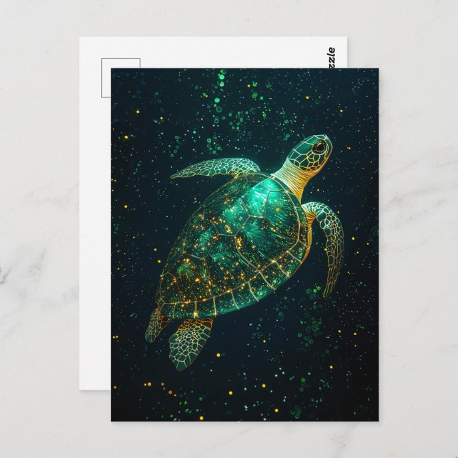Green Sea Turtle on Dark Background Postcard (Front/Back)