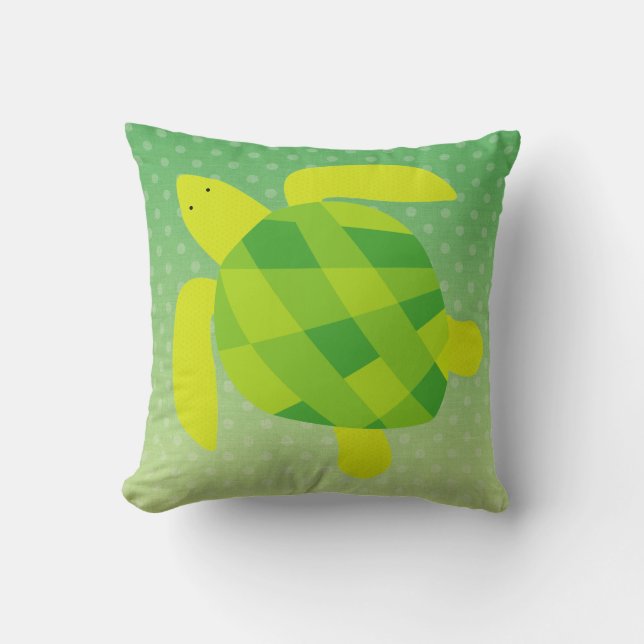Green Sea Turtle on Ombre Dots Throw Pillow (Front)