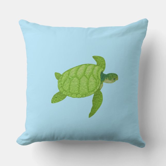 Green sea turtle on turquoise background cushion (Front)