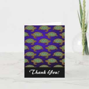 Green Sea Turtle Pattern on Blue Thank You Card