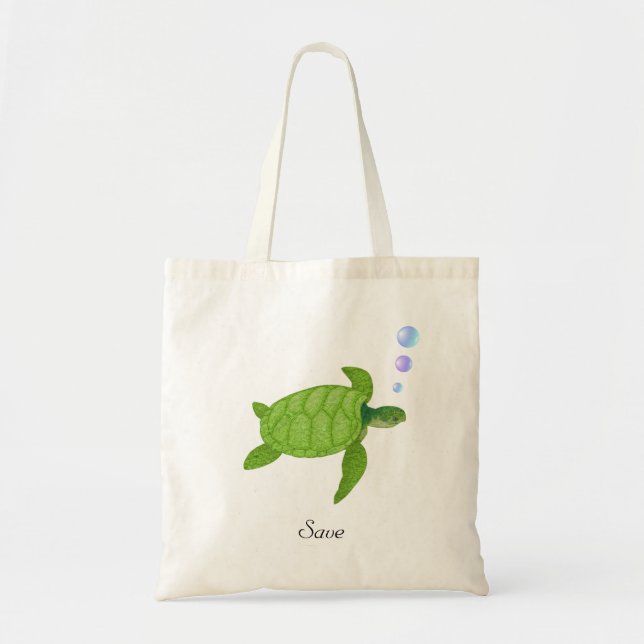 Green sea turtle & save calligraphy Shopping Bag (Front)