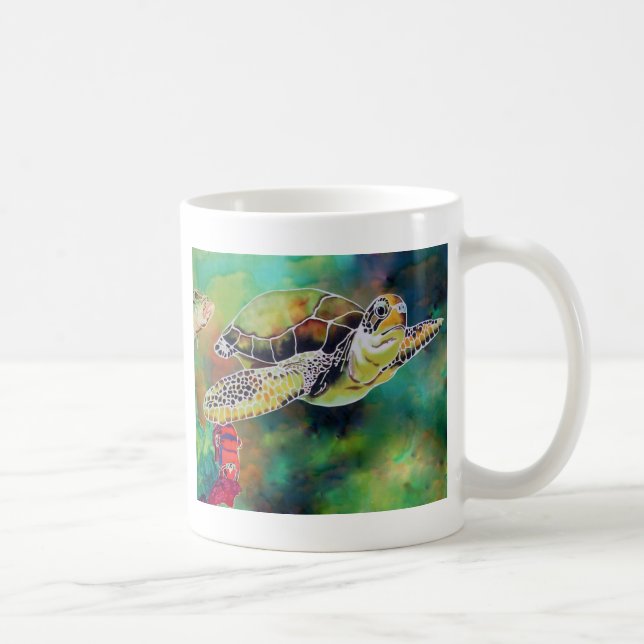 Green Sea Turtle Silk Painting Coffee Mug (Right)
