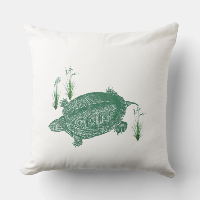 Green Sea Turtle Solid White Back Cushion (Front)