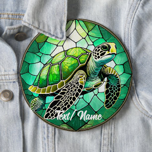 Green Sea Turtle Stain Glass Design Pin 
