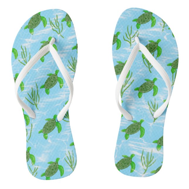 Green Sea Turtle Swimming on the Ocean Reef Thongs (Footbed)