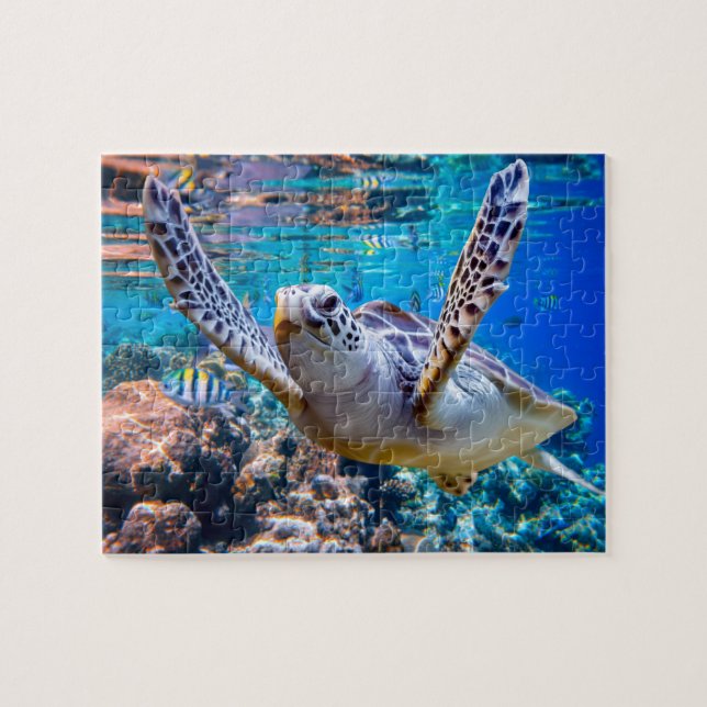 Green Sea Turtle Swimming Over Coral Reef |Hawaii Jigsaw Puzzle (Horizontal)