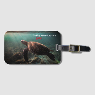 Green sea turtle swimming underwater luggage tag