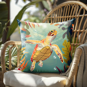 Green Sea Turtle Swims The Pacific Ocean Cushion