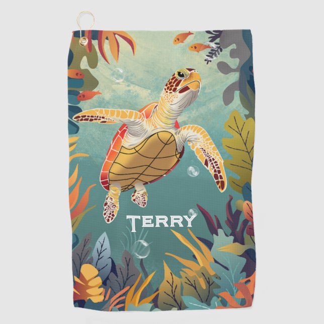 Green Sea Turtle Swims The Pacific Ocean Golf Towel (Front)