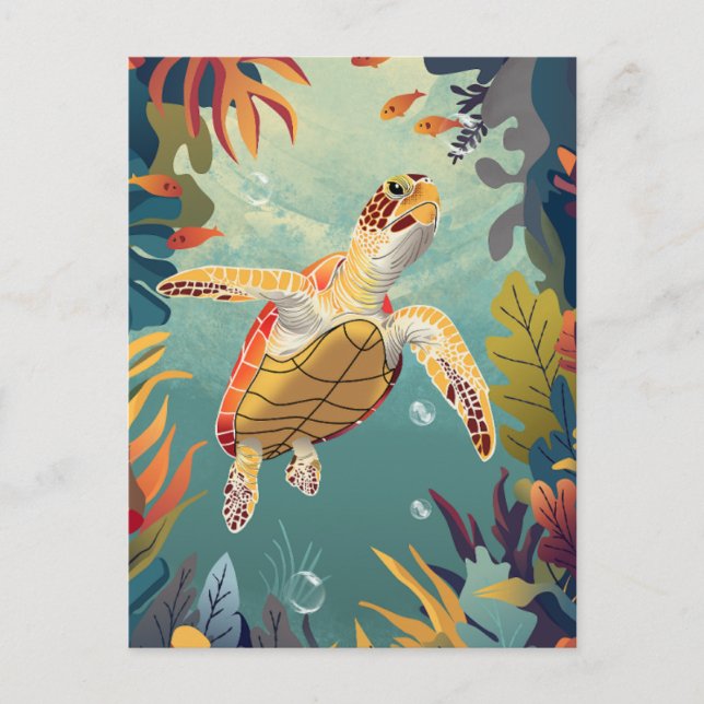 Green Sea Turtle Swims The Pacific Ocean Postcard (Front)