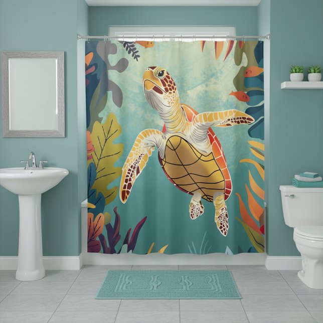 Green Sea Turtle Swims The Pacific Ocean Shower Curtain (Creator Uploaded)