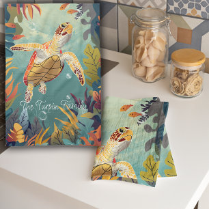 Green Sea Turtle Swims The Pacific Ocean Tea Towel