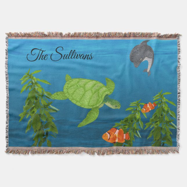 Green Sea Turtle, Under the Sea Throw Blanket (Front)