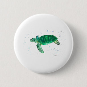 Green sea turtle watercolor coastal tropical ocean 6 cm round badge