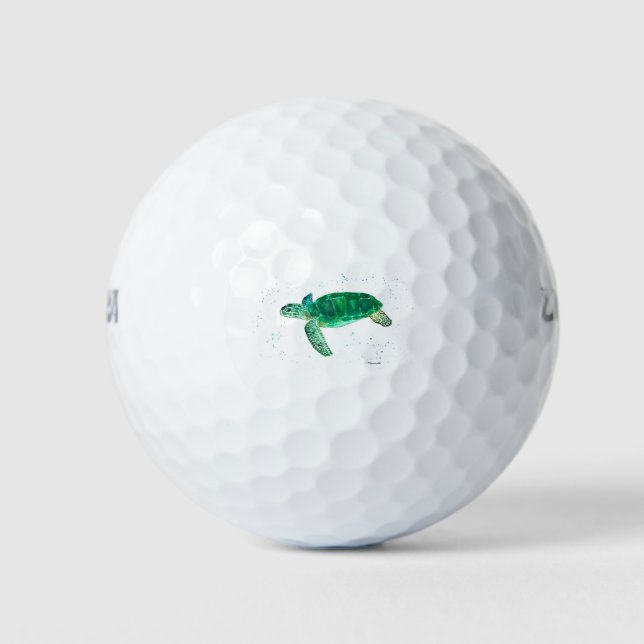 Green sea turtle watercolor coastal tropical ocean golf balls (Front)