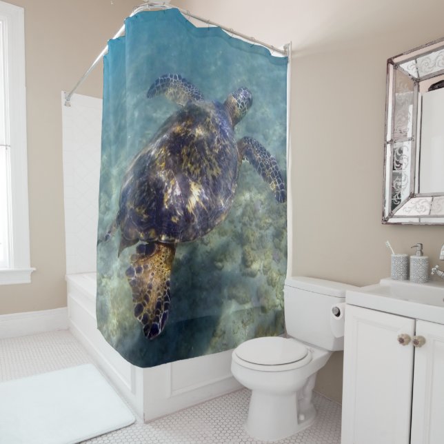 Green Sea Turtles Aloha Honu Shower Curtain (In Situ)