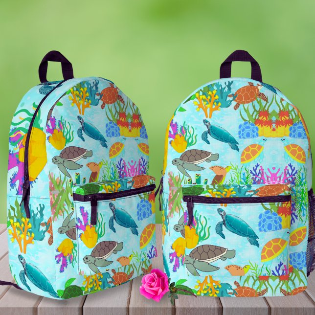 Green Sea Turtles Back To School Kids Colourful  Printed Backpack (Creator Uploaded)