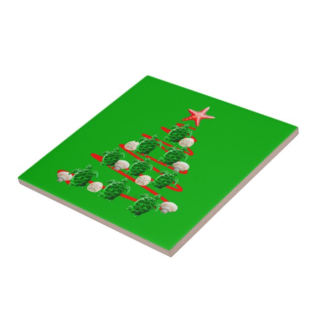 Green Sea Turtles Christmas Tree Ceramic Tile (Side)