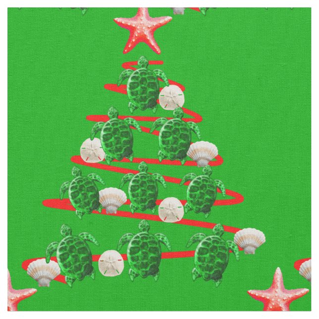 Green Sea Turtles Christmas Tree Fabric (Close Up)