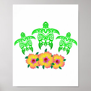 Green Sea Turtles Hawaiian Honu Poster