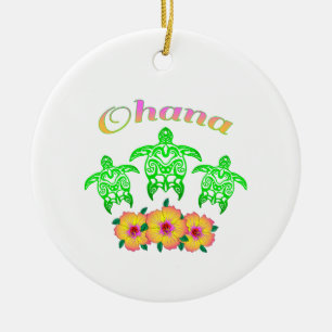 Green Sea Turtles Hawaiian Ohana Ceramic Ornament