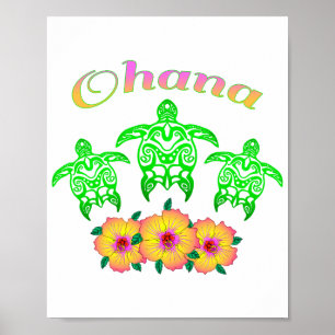 Green Sea Turtles Hawaiian Ohana Poster