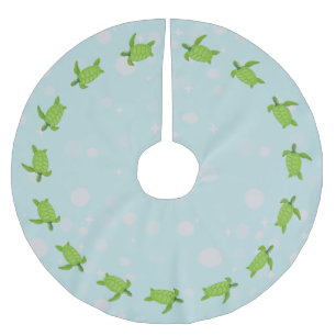 Green Sea Turtles on Light Blue Brushed Polyester Tree Skirt