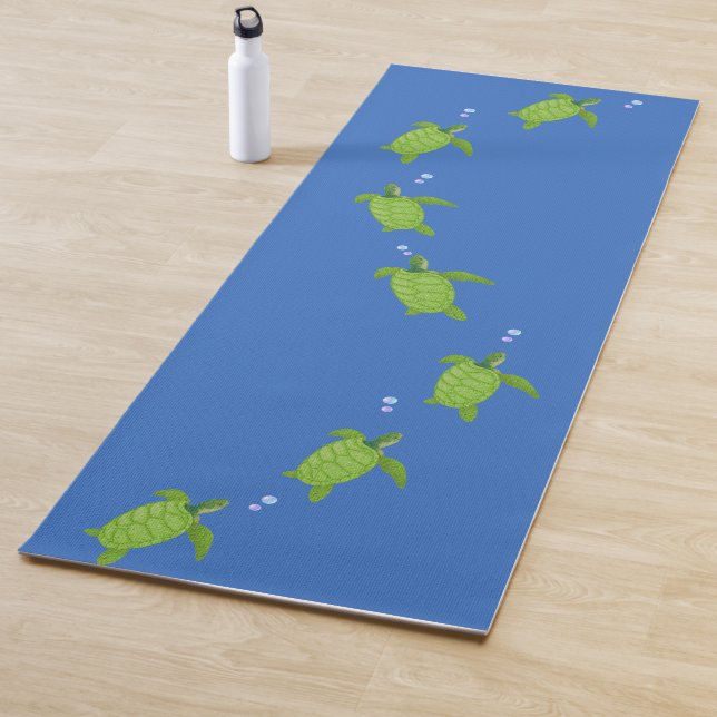 Green Sea Turtles on Ocean Blue Yoga Mat (In Situ)