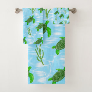 Green Sea Turtles Swimming in the Ocean Bath Towel Set