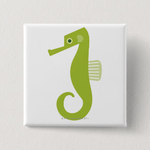 Green Seahorse 15 Cm Square Badge