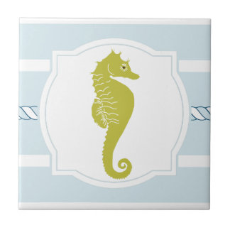 Green seahorse ocean nautical stripes ceramic tile