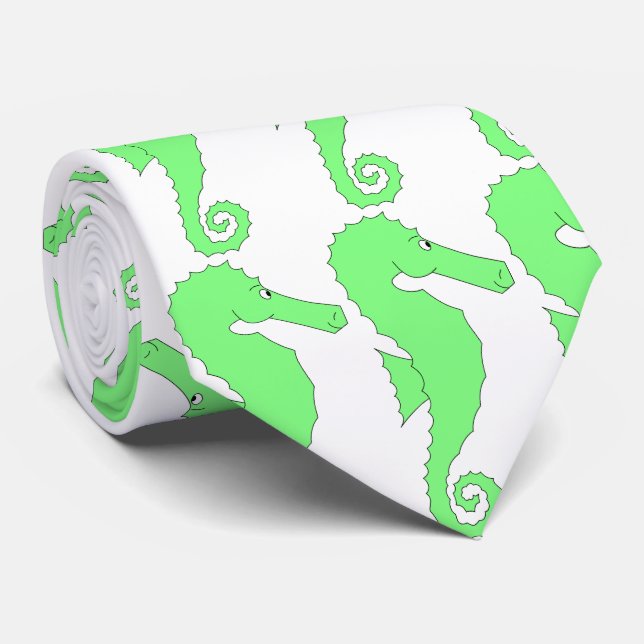 Green Seahorse Pattern Tie (Rolled)