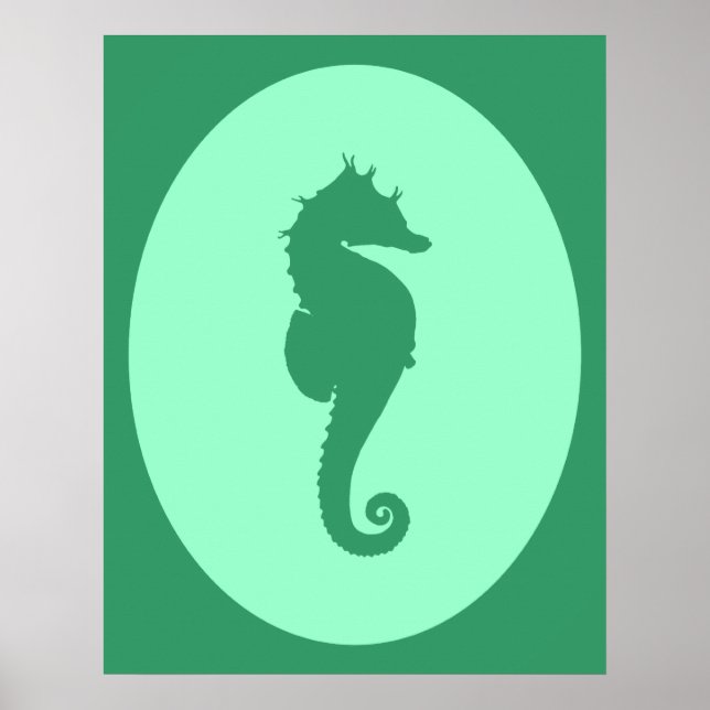 Green Seahorse Silhouette Poster (Front)