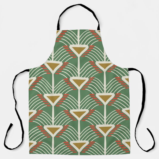 green seamless pattern with lines and geometry sha apron (Front)