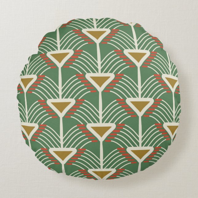 green seamless pattern with lines and geometry sha round cushion (Front)