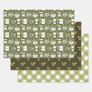 GREEN SEAMLESS PATTERNS WRAPPING PAPER SHEETS