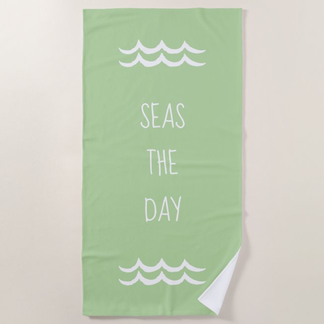 Green Seas the Day Waves Nautical Beach Towel (Front)