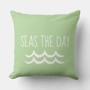 Green Seas the Day Waves Nautical Cushion