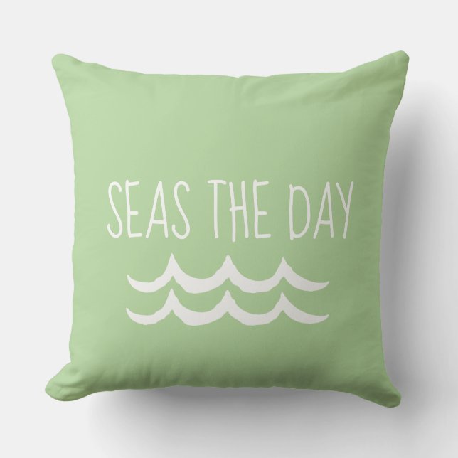 Green Seas the Day Waves Nautical Cushion (Front)