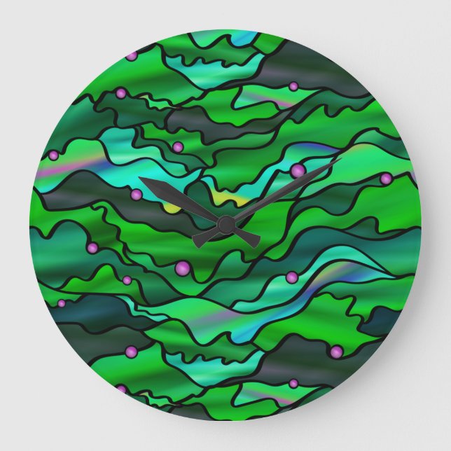 Green Seascape Abstract Large Clock (Front)