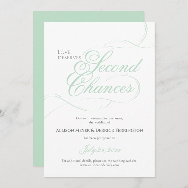 Green Second Chances Wedding Postponement Invitation (Front/Back)