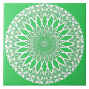 Green Seedling Tristyns Mandala Ceramic Tile