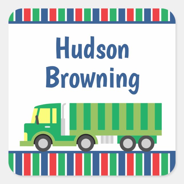 Green Semi Truck Personalised Stickers (Front)