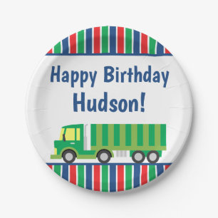 Green Semi Truck Personalized Party Plates