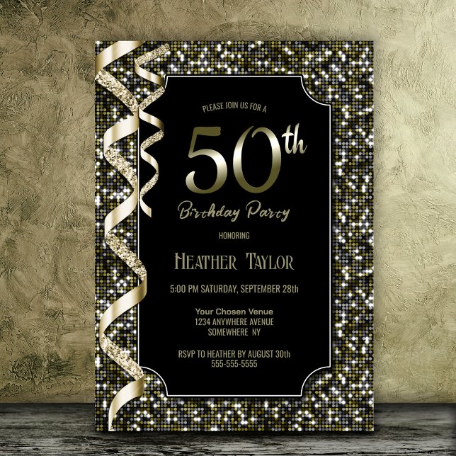 Green Sequins 50th Birthday Party Invitation (Creator Uploaded)