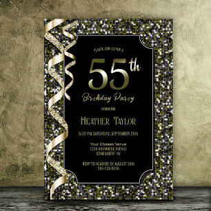 Green Sequins 55th Birthday Party Invitation