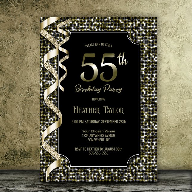 Green Sequins 55th Birthday Party Invitation (Creator Uploaded)